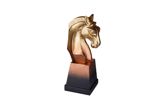 Horse Head Decoration with Gold Copper Pedestal