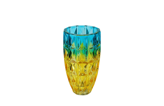 Mavi Sarı Degrade Kesme Kristal Cam Vazo
