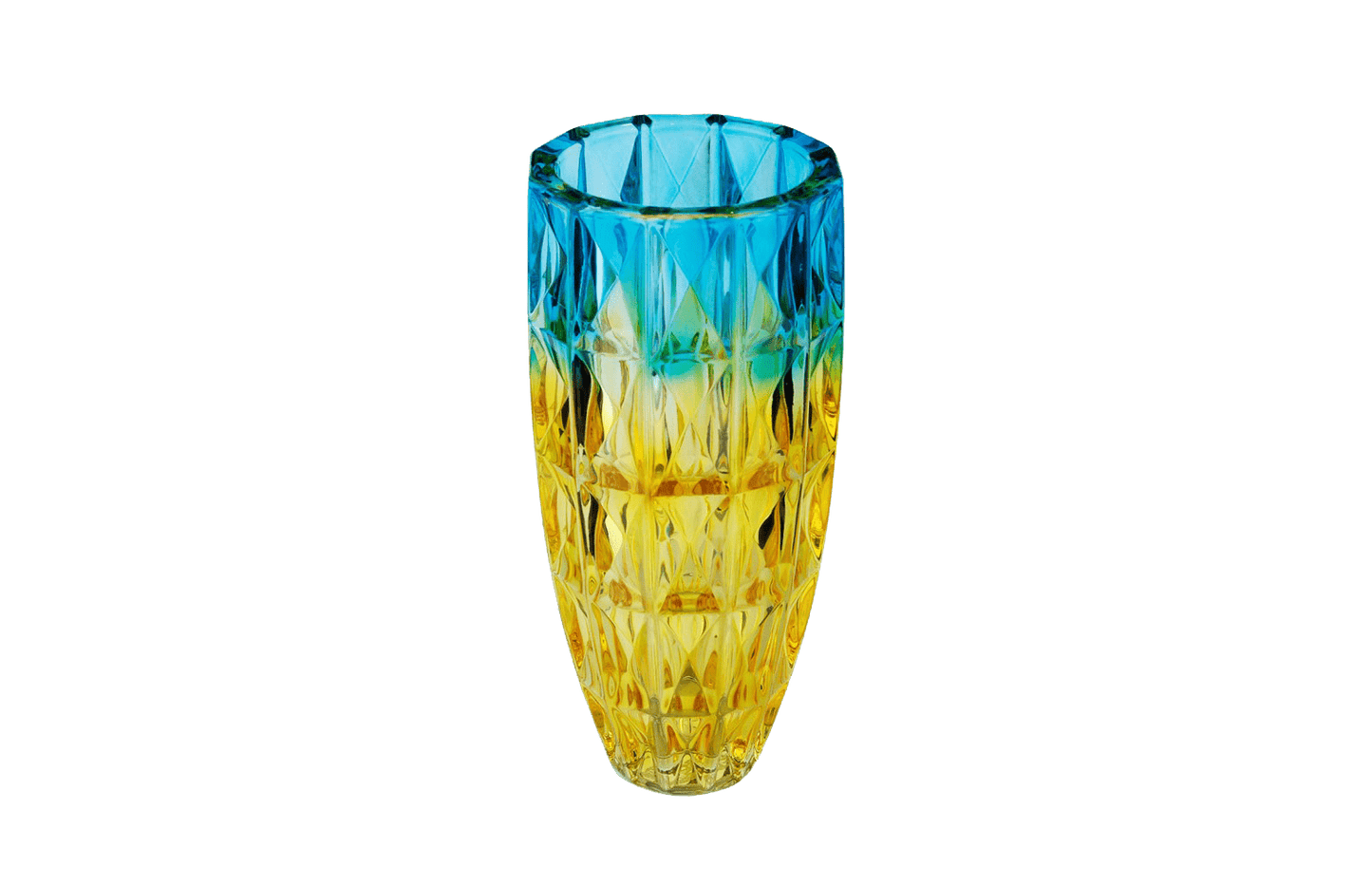 Mavi Sarı Degrade Kesme Kristal Büyük Cam Vazo