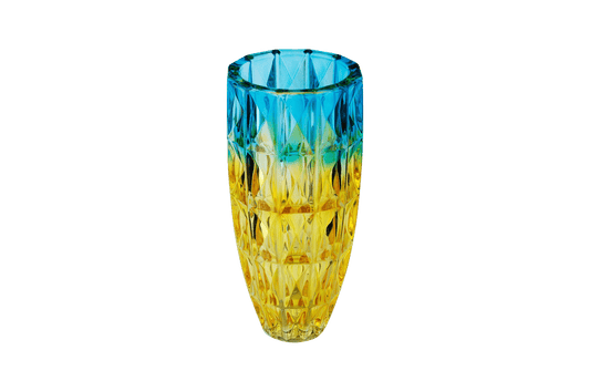 Blue Yellow Gradient Cut Crystal Large Glass Vase