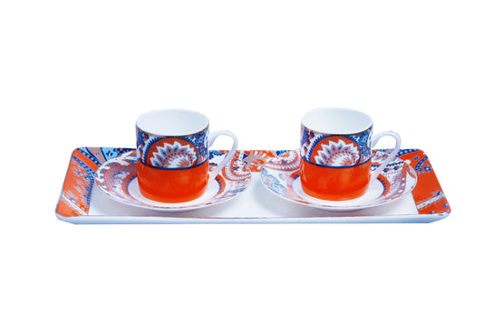 Vesta Bone Set of 2 Coffee Cups with Tray